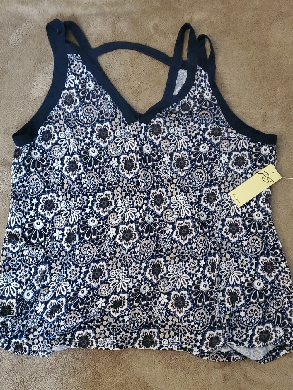 PerSeption Concept Navy and White Floral Tank Top
